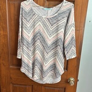 Maurices Pink and Gray Chevron Long Sleeve Top